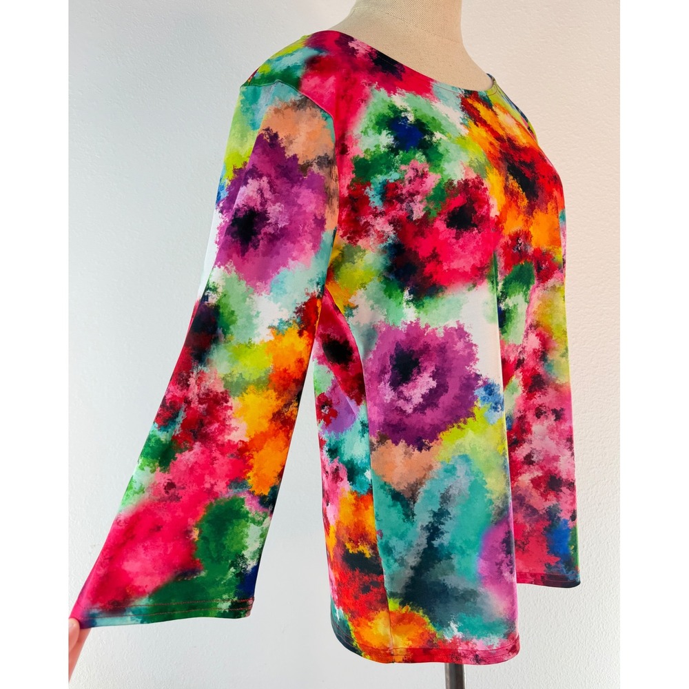 Y2K Peck&Peck Colorful Rainbow Abstract Floral Top Womens Medium Boho Festival - Picture 3 of 8